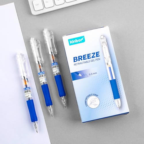 Image of Kinbor Breeze Gel Pens -Blue | 0.5mm Retractable Point | Smooth Writing Gel Ink Pens with Comfortable Grip | Perfect for School, Office, or Journaling - Pack of 5