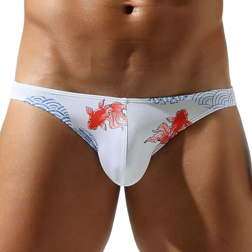 Sexy Men's Briefs Underwear Low Waist Ice Silk Fish Printed Triangle Underpants