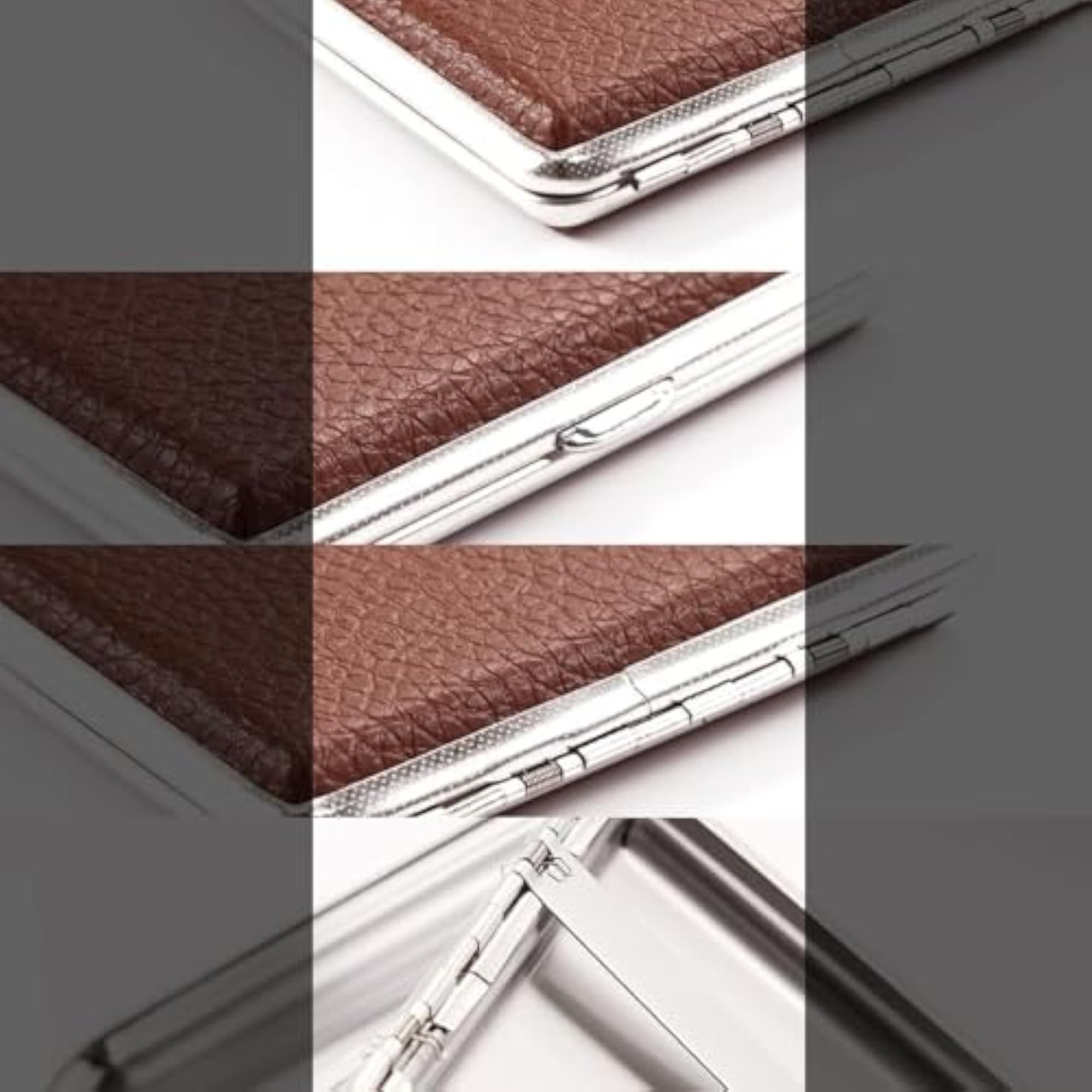 2Pcs PU Leather and Metal Cigarette Case, Black & Brown
