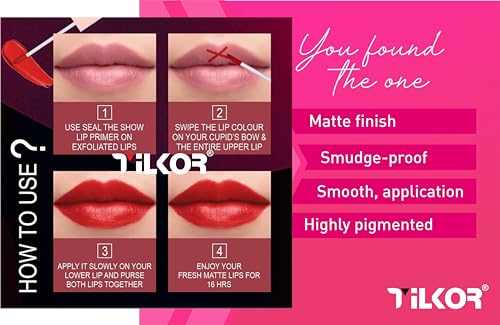 Image of Liquid Lipstick Set | Waterproof, Non-Transfer, Long Lasting & Lightweight Lip Color | High Shine, Moisturizing & Long Lasting Lip Gloss for Women - 5 ml (Red 2, Pack of 4)