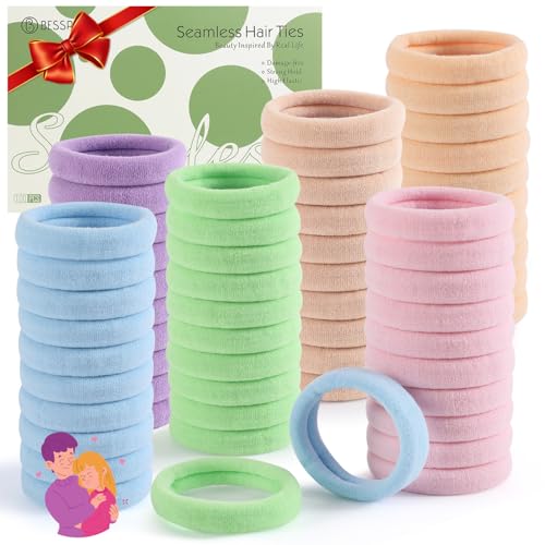 Image of Bessrung 100PCS Candy Color Seamless Elastic Hair Ties No Damage for Women | Soft Stretch Hair Elastics, Snag-Free Hair Bands for Thick Thin Hair, Strong All-Day Hold, Hair Accessories for Everyday Use