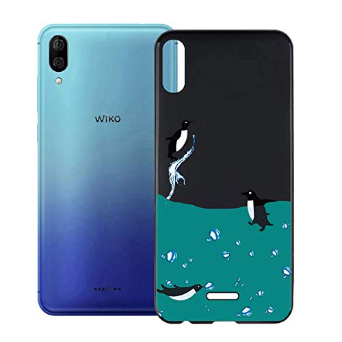 JIENI Coque pour Wiko Y80,Ultra-Mince Souple Noir Silicone TPU Eau de Pingouin Cover Housse Bumper Anti-Choc Etui de Protection Case pour Wiko Y80 (5.99')