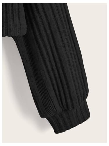 OYOANGLE Girl's Ribbed Knit Crew Neck Long Sleeve T Shirts Drop Shoulder Solid Tee Tops4