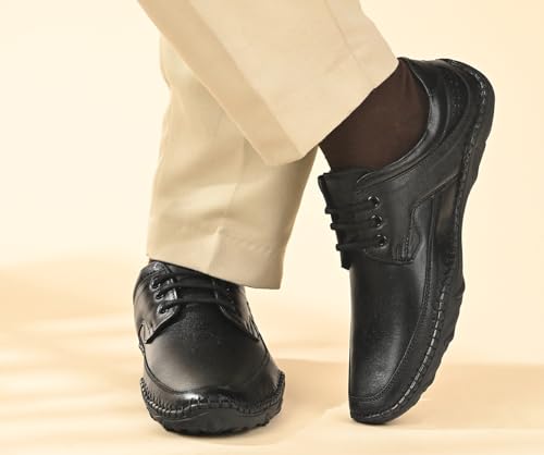 Image of LOUIS STITCH Genuine Leather Formal Shoes for Men | Ultra Lightweight and Flexible Rubber Sole Men's Formal Derby Shoes | Formal Lace Up Derby Shoes for Men | LSAXPL |