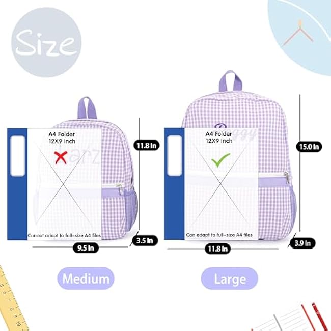 MT WORLD Daycare Backpacks with Lunch Boxes Set,Personalized Checkered Backpacks and Lunchboxes,Travel Daypack with Lunch Bag,Purple Checkered Daypack Lunchbags Set