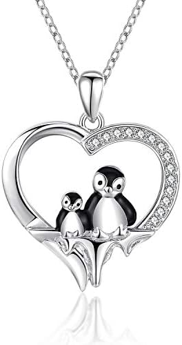 CHENGHONG Penguin Necklace for Women 925 Sterling Silver Mother and Child Penguin Heart Pendant Animal Necklace Penguin Friendship Necklace Mothers Gifts for Mom Daughter
