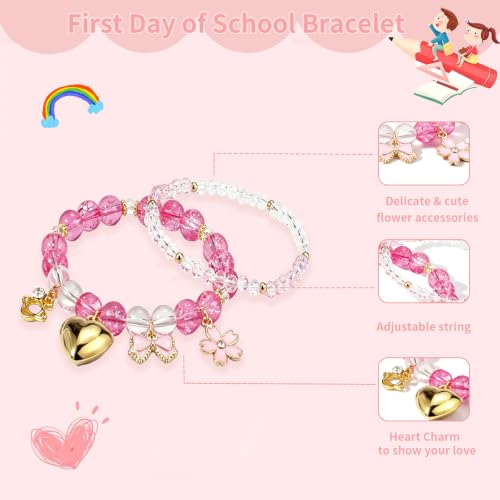 Image of First Day of Kindergarten Bracelets,First Day of School Bracelets for Mom and Daughter,Back to School Bracelet Pre-K Matching Heart Wish Adjustable Bracelet