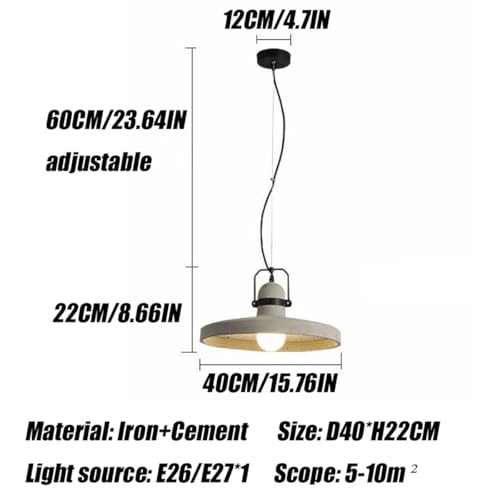 Lustre d'intérieur de luxe en béton et fer forgé rétro rond gris culot E27 - 7
