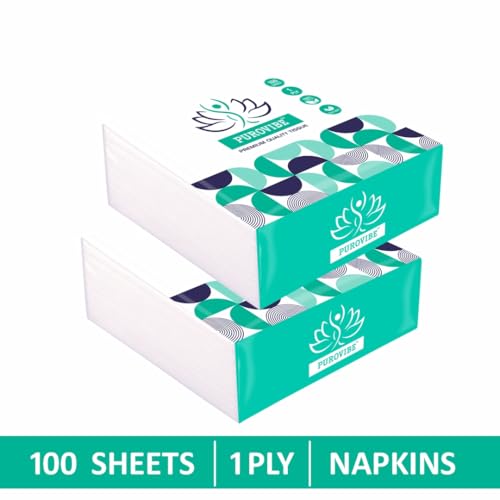Image of Tissue Paper Napkin 1 Ply | Pack of 8 x 100 Pulls White | Soft Touch | Tissue Paper Napkins for Kitchen Dining Table Office Pantry Travel Car and Multipurpose Cleaning Use-White Color