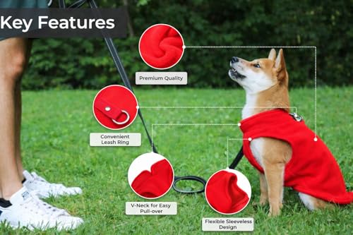 Image of JACKO & CO - Fleece Vest Dog Sweater with Leash Ring - Soft, Warm & Lightweight Pullover Coat for Small & Medium Dogs, Puppies & Cats - Cozy Fall /Winter /Spring Pet Jacket (Red, XX-Large 25-35lbs)