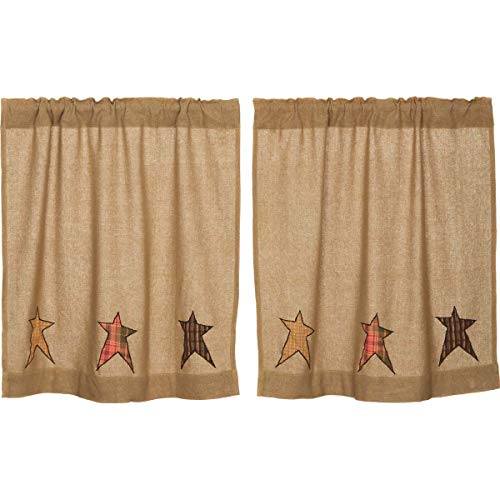 VHC-Brands-Stratton-Primitive-36x36-Burlap-Star-Tier-Pair-Tan-Rod-Pocket-Appliqued-Cotton-Kitchen-Window-Curtains VHC Brands Stratton Primitive 36×36 Burlap Star Tier Pair Tan Rod Pocket Appliqued Cotton Kitchen Window Curtains