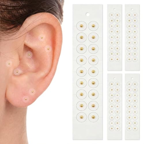 Ear Seeds - 100PCS 24K Gold Acupuncture Ear Seeds & Stickers | Disposable Auricular Acupressure Kit for Anxiety & Stress Relief Migraines Insomnia | Self-Care Health Care for Men & Women (Gold)