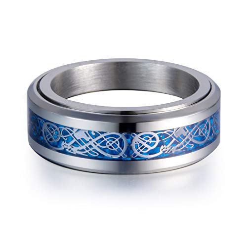 Image of HIJONES Unisex Carbide Fiber Celtic Dragon Spinner Ring Stainless Steel Wedding Spins Band