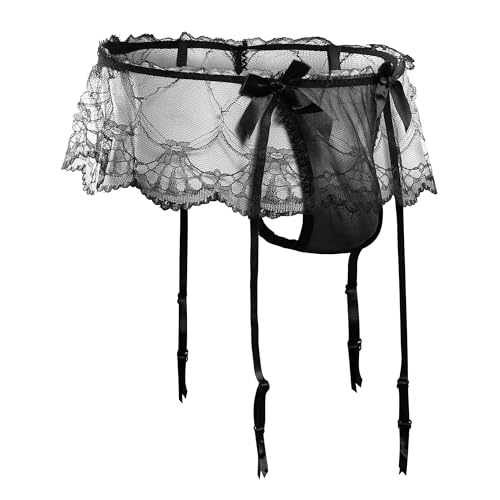 Lace Sissy Pouch Panties for Men Crossdressers Men's Lingerie Skirt G-String Underwear Briefs with Garters