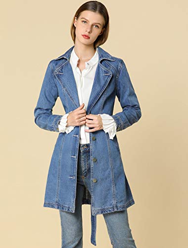 Allegra K Women's Trench Jean Jackets Notched Lapel Long Sleeve Denim Jacket3