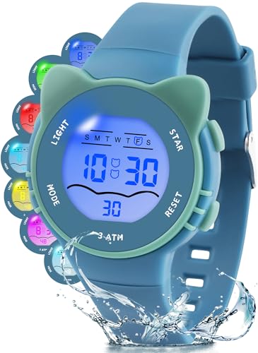 Image of Edillas Kids Watches Digital Girls Boys, 7 Colors Light Wrist Watch for Child Waterproof Sport Outdoor Multifunctional Wristwatches with Stopwatch /Alarm for Ages 4-15
