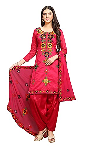 Ready to Wear Indian Pakistani Chanderi Cotton Ethnic Wear Punjabi Salwar Kameez Patiala Suit for Women Rani Pink