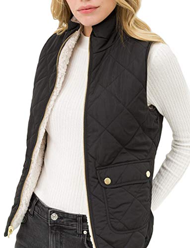 Reversible Quilted Sherpa Fleece Fur Zip up padding Vest Jacket for Womens (S-3X)