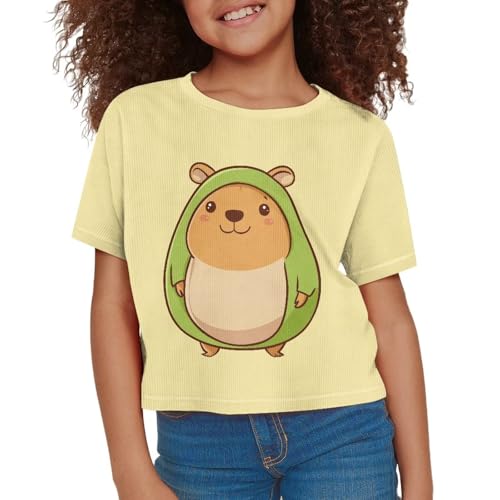 Image of Girls Crop Tees Crew Neck Casual Short Sleeve T Shirts Kids Loose Soft Comfortable Tees Blouses Shirt for Little Girl