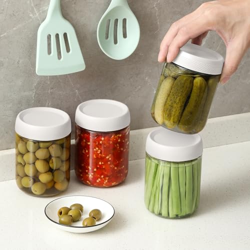 Image of NETANY 6-pack 16oz Glass jars with Airtight Lids, Overnight Oats Containers with Lids, Wide mouth Mason Salad jars, Glass Food Storage Containers for Snacks Yogurt Spice Sugar-White