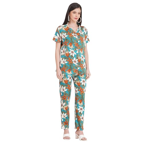 Image of Women's Pure Cotton Top & Pyjama Set - Printed Nightwear and Loungewear, Comfortable Night Suit for Sleep and Relaxation
