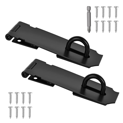 Image of 2 Pcs Door Locks Hasp Latch,5 Inch Stainless Steel Safety Packlock Clasp Hasp Lock Latch,Hasp Lock Latch for Doors,Extra Thick Brushed Finish With Screws (2 Pcs Black Stainless Steel, 5 inch)