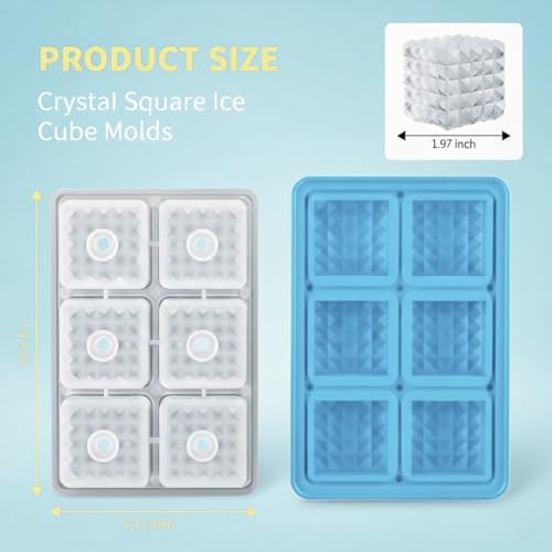 Image of Premium Large 3D Crystal Square Ice Cube Tray, Silicone Molds for Chilling Drinks, Chocolates, Juice, Jelly and Many More (Light Blue)