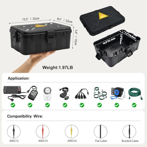 Hrensaw HC001 Large Outdoor Electrical Box Waterproof(12.5X8.5X5Inch),Ip54 Waterproof Outdoor Outlet Covers,Weatherproof Extension Cord Covers Protect Outlet,Plug,Timer,Power Strip,Holiday Light,Black thumb #1