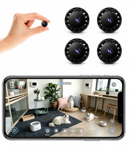 Small Hidden Spy Camera 1080P HD Mini WiFi Security Camera Indoor Outdoor Night Vision Cam with Montion Detection for Home Office Room Real Time Video With App A/L (Onyx Black Micro 4 PCS)
