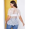 WDIRARA-Womens-Plus-Size-Sheer-Mesh-Lace-Top-Sexy-Scallop-Trim-Blouse WDIRARA Women's Plus Size Sheer Mesh Lace Top Sexy Scallop Trim Blouse White 1XL