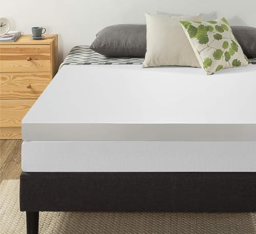 Image of Mellow 4 Inch Memory Foam Mattress Topper with Cover, Calming Green Tea Infusion, Cal King