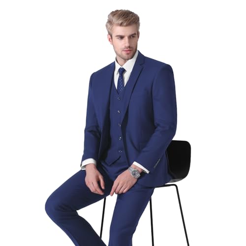 LUPURTY Suits for Men, 3 Piece Men's Suit Slim Fit, Solid Jacket Vest Pants with Tie, One Button Tuxedo Set - Image 3