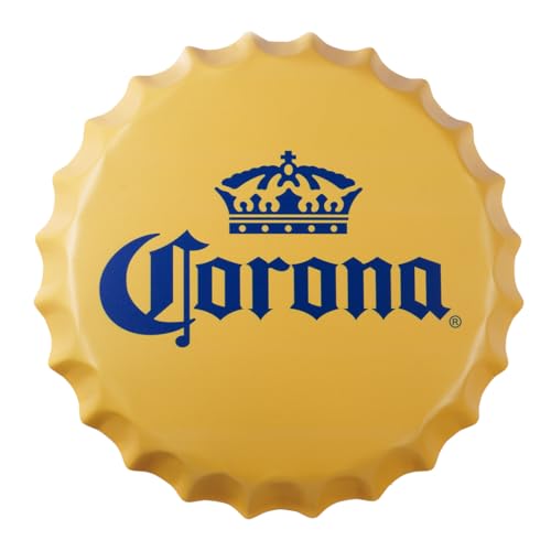 Image of EAZYWAGON Decorative Metal Bottle Caps Wall Sign Plates - 14X14 Inches - Cor ona | Metal Wall Hanging Bottle Cap for Home, Farmhouse, Bar & Cafe Decoration | Vintage & Retro Look Plaques