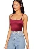 Verdusa Women's Sleeveless Strappy Backless Satin Crop Cami Top Red S