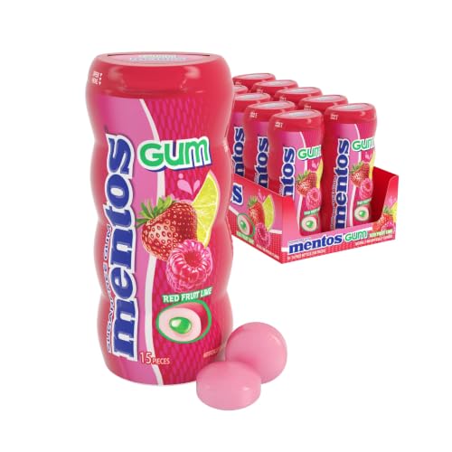Image of Mentos Sugar Free Chewing Gum, Red Fruit Lime, 15 Piece Bottle (10 Pack)