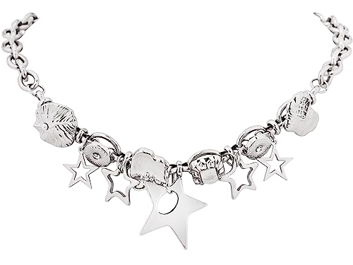 OJERRY Silver Star Pendant Chunky Choker Necklace, Star Punk Y2K Rave Outfit Jewelry Accessories Necklaces for Women