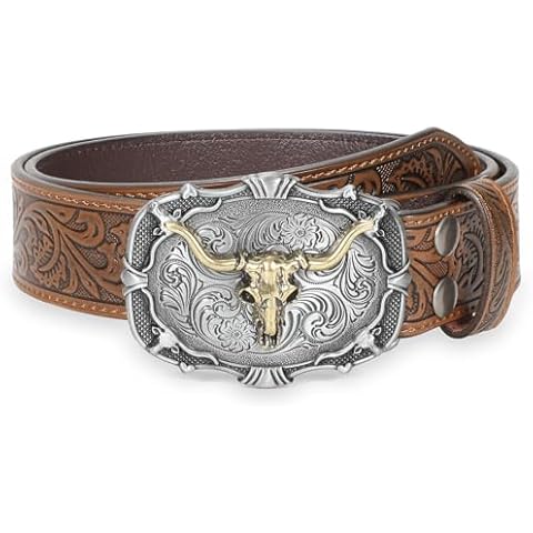 WHIPPY Western Cowboy Belt with Bull Head Buckle Cover