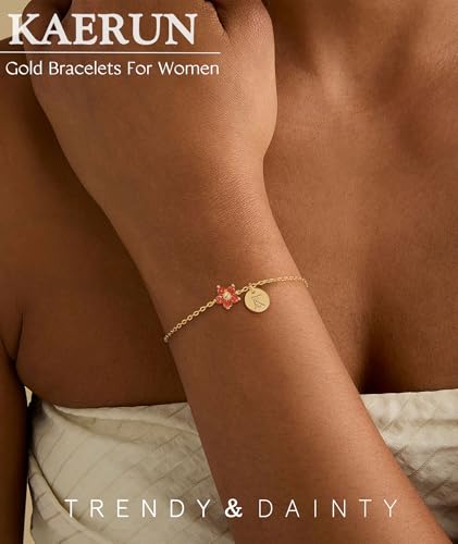 Initial Birthstone Gold Bracelets for Women Dainty Flowers Birthstone Bracelets Non tarnish 14K Gold Plated Letter Charm CZ Bracelet Trendy for Friends and Daughter Birthday Bridesmaid Jewelry Gifts2