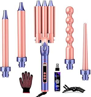 Brightup Curling Iron, 3 Barrel Hair Waver All in 1 Curling Wand with Interchangeable Ceramic Barrels and Heat Protection Spray, LCD Display, Instant Heating, Temperature Adjustment, 10 pcs Set