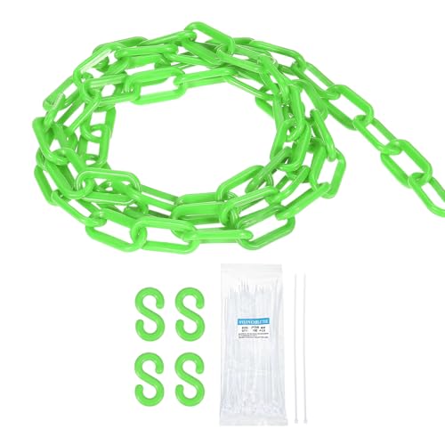 sourcing map Plastic Chain 20 FT/6.1 M, Safety Chain Green Plastic Chain Link Barrier with Zip Ties and S-Hooks for Crowd Control Queue Line Fence Decoration
