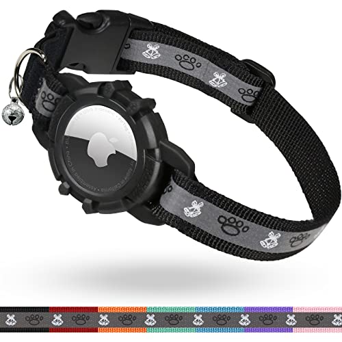 Reflective AirTag Cat Collar, FEEYAR Integrated GPS Cat Collar with Air Tag Holder and Bell