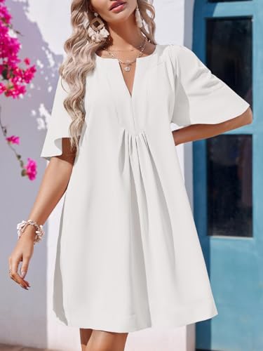 Image of Wenrine Womens Flutter Short Sleeve Mini Dress Casual V Neck Loose Flowy Summer Dresses