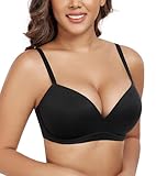 DotVol Women's Push Up Wireless Comfortable Padded Plunge No Underwire Everyday Bra(Black,36C)
