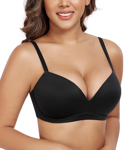 DotVol Women's Push Up Wireless Comfortable Padded Plunge No Underwire Everyday Bra(Black,36C)