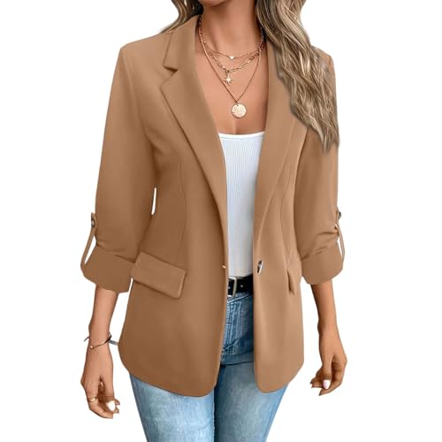 Blazers for Women Business Casual Long Sleeve Office Work Suit Jackets Light Open Front Cardigan with Fake Pockets