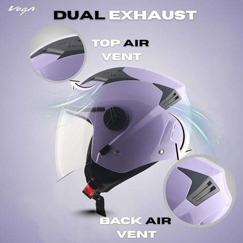 Image of Vega VO-05 Clark ISI Certified Open Face Motorcycle Helmet with High-Impact ABS Shell, UV-Resistant Scratch-Resistant Visor, Comfortable Breathable Inner Padding & Secure Fit - Light Purple - L