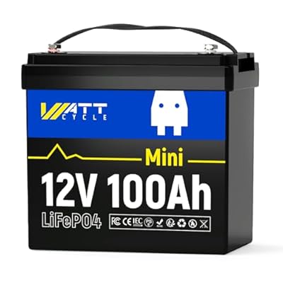WattCycle 12V 100Ah Mini LiFePO4 Lithium Battery Smaller than BCI Group 24 Built-in 100A BMS Low-Temp Protection 15000 Deep Cycles 1280Wh for Home Storage Marine Golf Cart RV Solar Trolling Motor