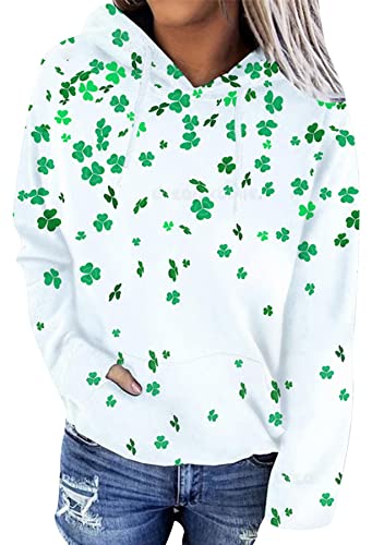 Image of Women's St. Patrick's Day Hoodie Sweatshirts Irish Stylish Shamrock Clover Print Casual Pullover Tops