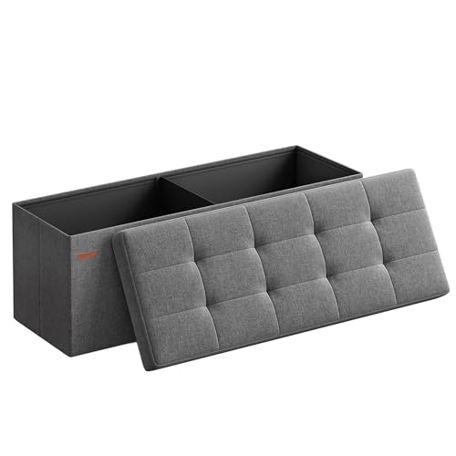 SONGMICS Sitzhocker mit Stauraum, klappbare Sitzbank, 38 x 110 x 38 cm Fußbank, Aufbewahrungsbox, bis 300 kg belastbar, für Wohnzimmer Schlafzimmer Flur, schiefergrau LSF77K