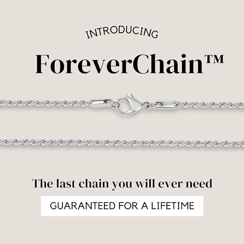 KISPER 24k White Gold Rope Chain Necklace –Thin, Dainty, White Gold Plated Stainless Steel Jewelry for Women & Men with Lobster Clasp2